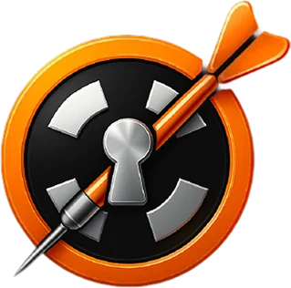 DartsKEY logo: a dart through a keyhole on a dartboard